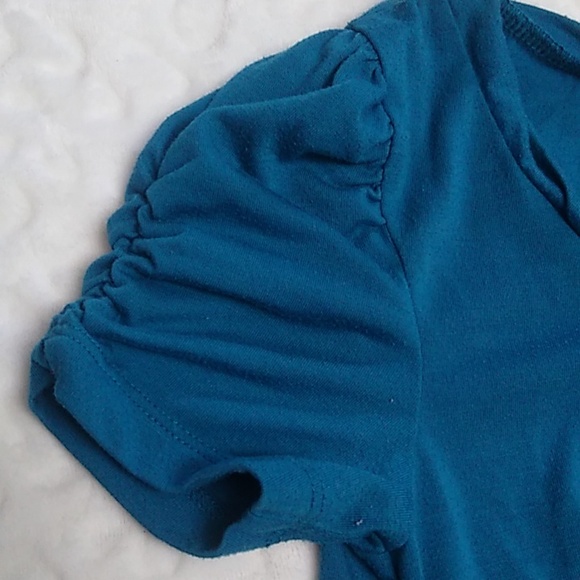 💙 Girls Teal Scrunch Cap Sleeve Top Size Medium - Picture 3 of 6